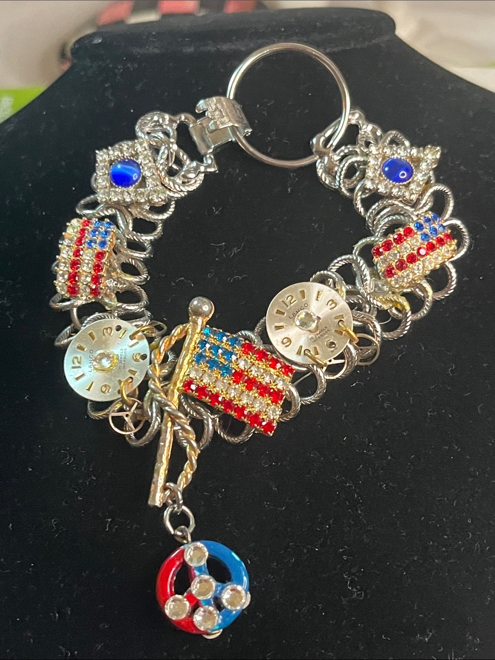 Patriotic Crystal Charm Bracelet - Red, Blue & Gold